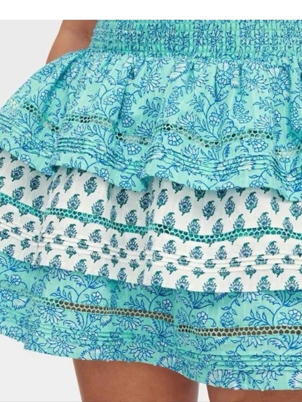 Roller Rabbit Women's Garden Floral/Bouquet Tiered Mini Skirt Teal - Picture 3 of 6
